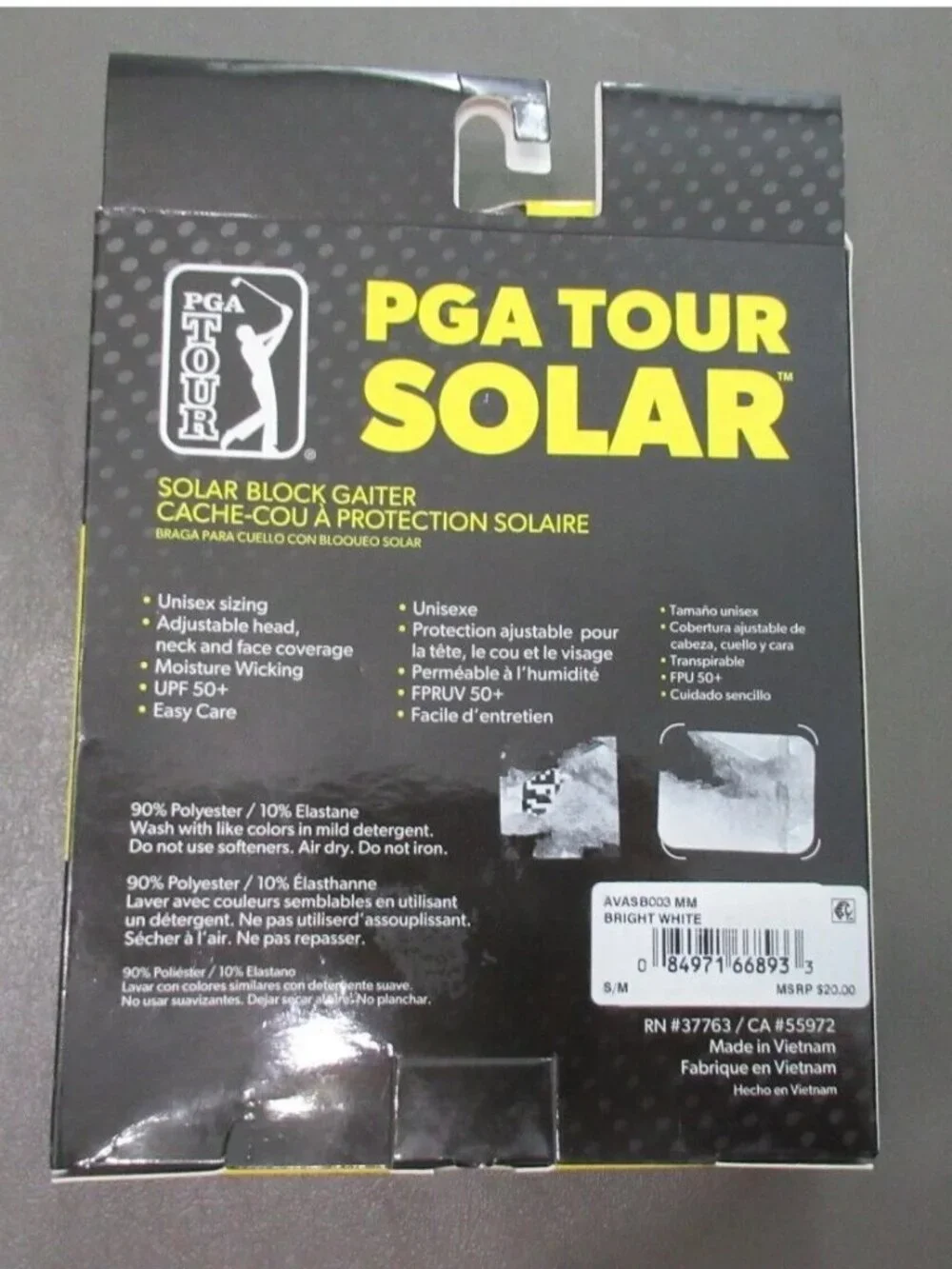 PGA TOUR Unisex UPF 50+ Solar Block Neck Gaiter, White, Small/Medium